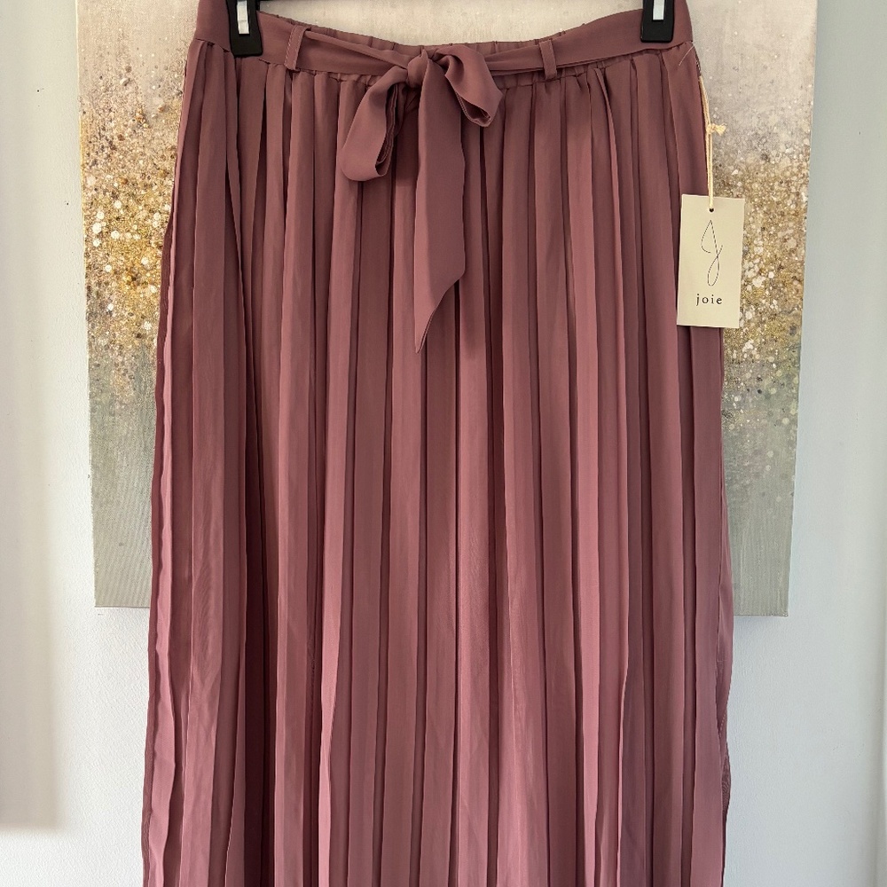 Joie Mauve Light Purple Pleated Midi Skirt with Tie Waist